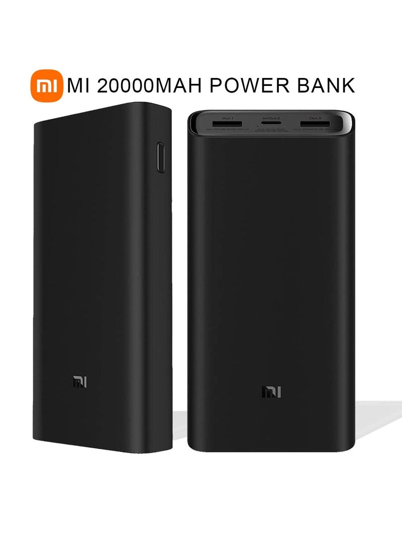 مي فاشون Xiaomi Mi 20000 mAh Power Bank 74Wh 4A 2 USB A Port Rapid Charge جهازين في وقت واحد من النوع C منفذ إدخال شاحن محمول لهواتف iPhone iPad Galaxy الذكية - Image 1