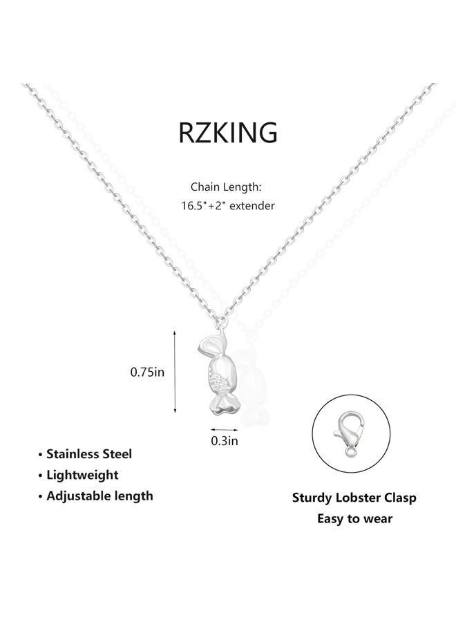 RZKING Silver Necklace for Women, Dainty Cat Candy Bow Moonstone Necklace, Gifts for Best Friend Sister Mom Daughter Teacher, Mothers Day Birthday Christmas Thank You Gifts, One Size, Stainless Steel, - Image 2