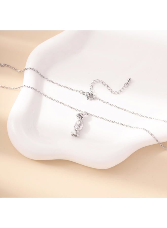 RZKING Silver Necklace for Women, Dainty Cat Candy Bow Moonstone Necklace, Gifts for Best Friend Sister Mom Daughter Teacher, Mothers Day Birthday Christmas Thank You Gifts, One Size, Stainless Steel, - Image 4