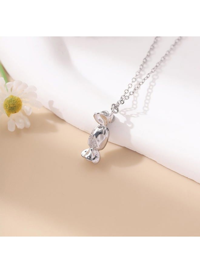 RZKING Silver Necklace for Women, Dainty Cat Candy Bow Moonstone Necklace, Gifts for Best Friend Sister Mom Daughter Teacher, Mothers Day Birthday Christmas Thank You Gifts, One Size, Stainless Steel, - Image 3