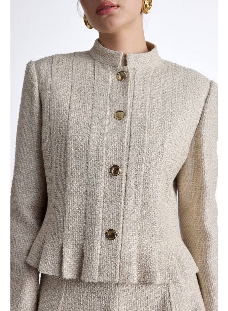 Manuka Textured Buttoned Jacket Beige - Image 4