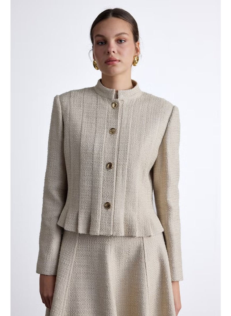 Manuka Textured Buttoned Jacket Beige - Image 5
