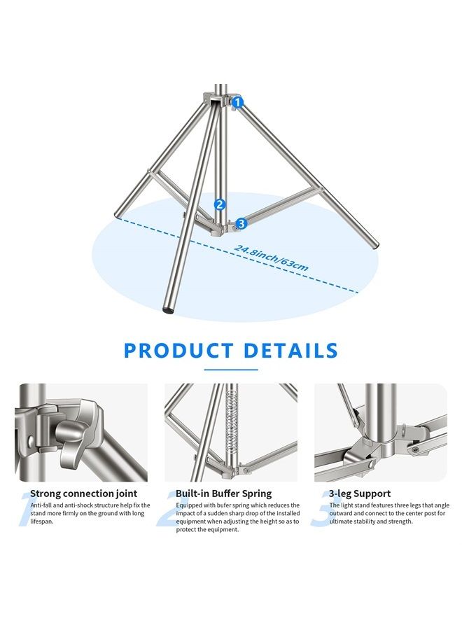 NEEWER 79"/2m Stainless Steel Light Stand, Spring Cushioned Heavy Duty Photography Tripod Stand with 1/4” to 3/8” Universal Screw Adapter for Strobe, LED Video Light, Ring Light, Monolight, Softbox - Image 4