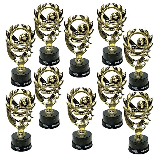 Express Medals 10 Pack of 7 Inch Tall Soccer Trophy Awards Includes Silicone Soccer Wrist Band Awards 10 pk 4106 Boys Girls Trophies award - Image 1
