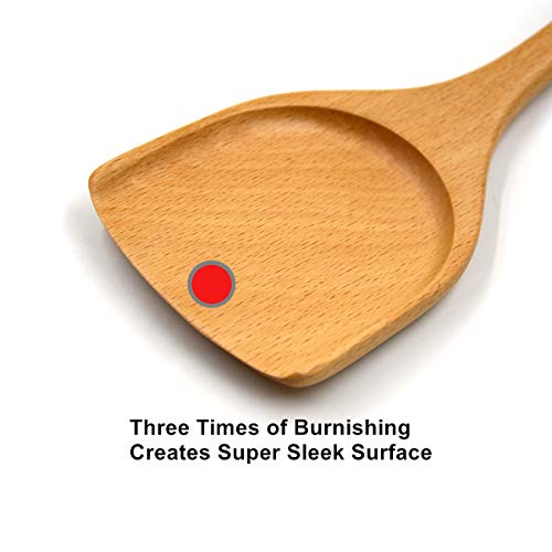 Bamber Wooden Wok Spatula Set Wood Turner with Long Handle for Non Stick Cookware - Image 4