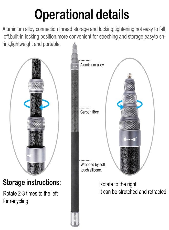 PellKing 3m/17-118 Inch Carbon Fiber Selfie Stick+29cm Aluminium Alloy Tripod for Insta360 X5/X4,Invisible Ultra Long Extension Pole for Insta360 ONE X5 X4 X 3 ONE X2 ONE R ONE RS X3 Action Camera - Image 2