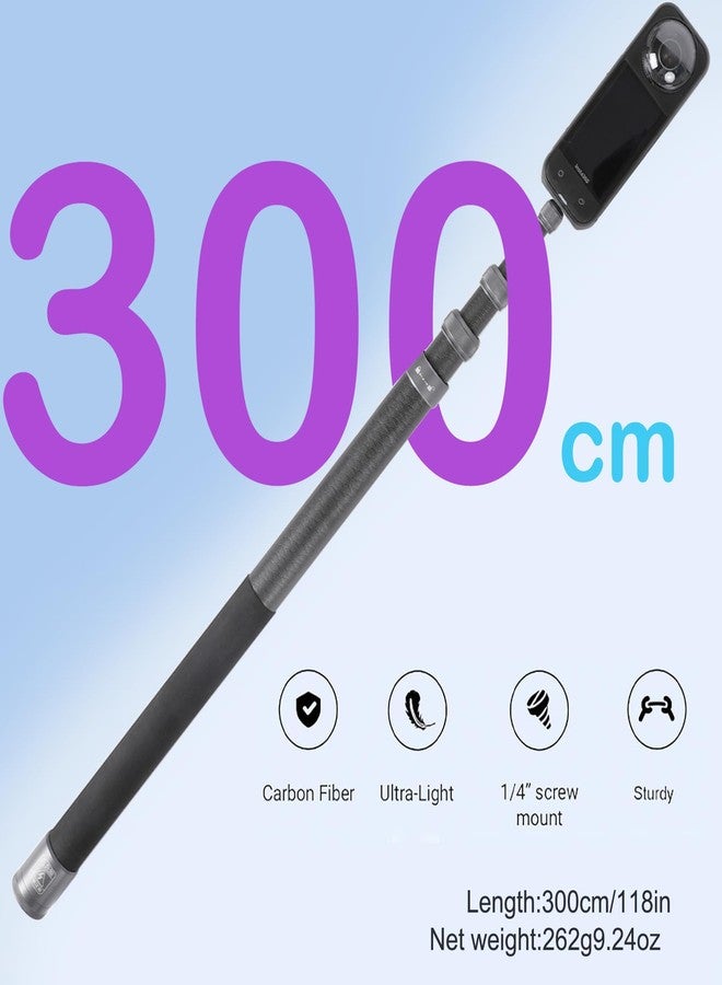 PellKing 3m/17-118 Inch Carbon Fiber Selfie Stick+29cm Aluminium Alloy Tripod for Insta360 X5/X4,Invisible Ultra Long Extension Pole for Insta360 ONE X5 X4 X 3 ONE X2 ONE R ONE RS X3 Action Camera - Image 3