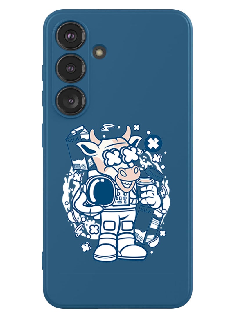 Theodor Protective Slim Fit Case Liquid Silicone Cover with Full Body Protection Anti-Scratch Shockproof Case For Samsung Galaxy S24 (Blue) - Cow astronaut - Image 1