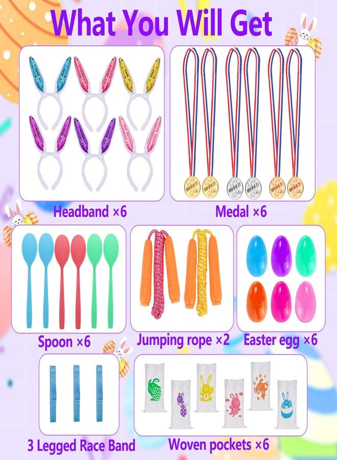 Atonofun 29 Pack Easter Games for Kids Outdoor, Potato Jumping Bags, Bunny Ears Headbands, Egg Spoon Relay Races, Legged Relay Race Bands for Easter Eggs Hunt Party Supplies - Image 2