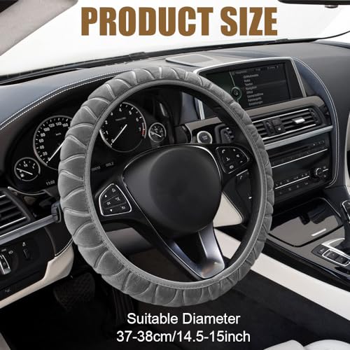Lecctso Fluffy Steering Wheel Cover Car Wheel Cover 15 Soft Steering Wheel Protector Elastic Long Microfiber Plush Steering Wheel Cover Interior Decoration Universal for Men Women Girls - Image 3