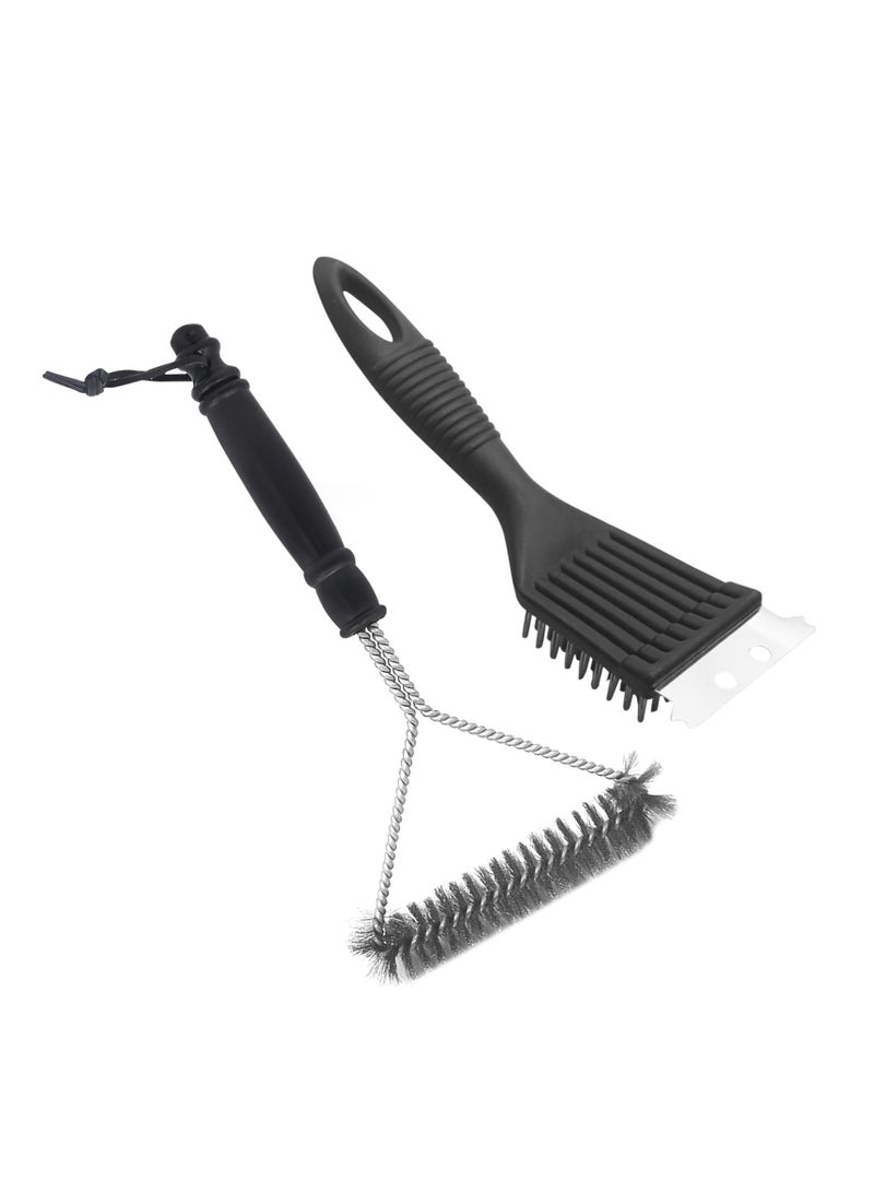 SOLARAE Grill Cleaning Brush 2 Pack Triangle Metal Bristles Cleaner with Scraper and Long Handle Stainless Grill Grate Cleaner Perfect for All Grilling Tools - Image 1