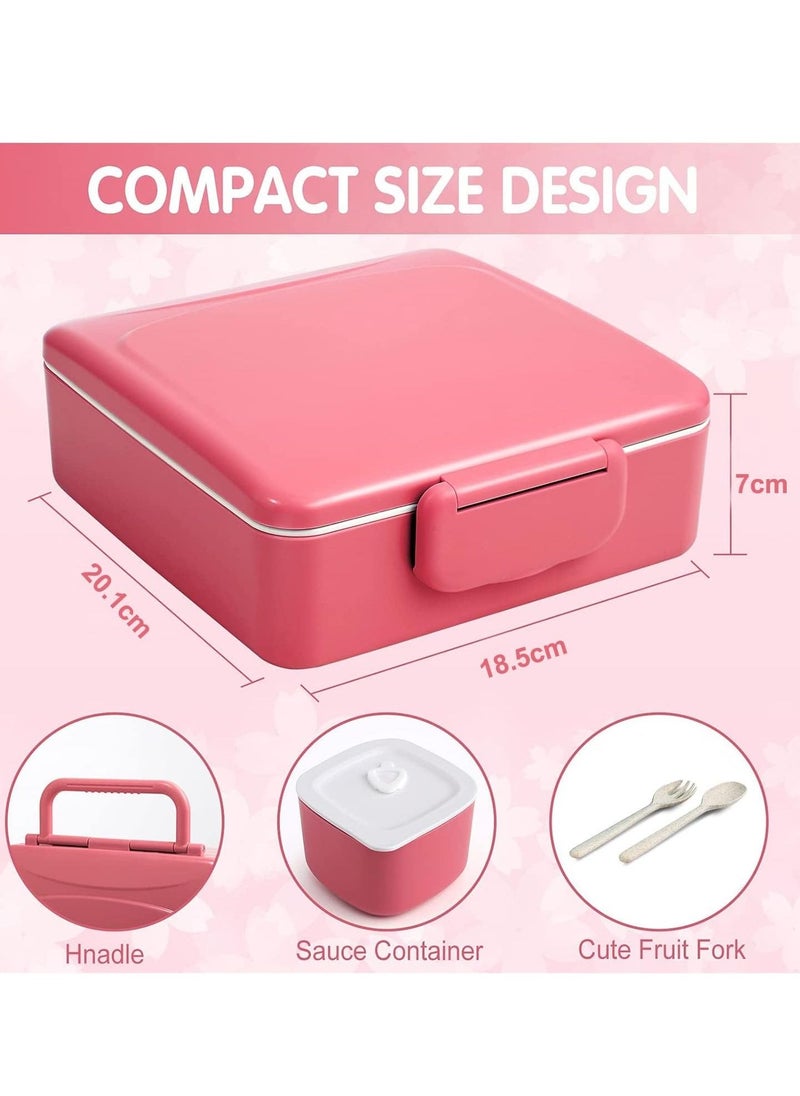 Kids Bento Lunch Box, 1300ml Bento Box Lunch Container with 4 Compartments, Sauce Jar Spoon Fork (Pink) - pzsku/Z1B6A54F49119A2D46DDEZ/45/_/1691049501/ab172799-75ef-4a2b-bc25-80033dbe27b4