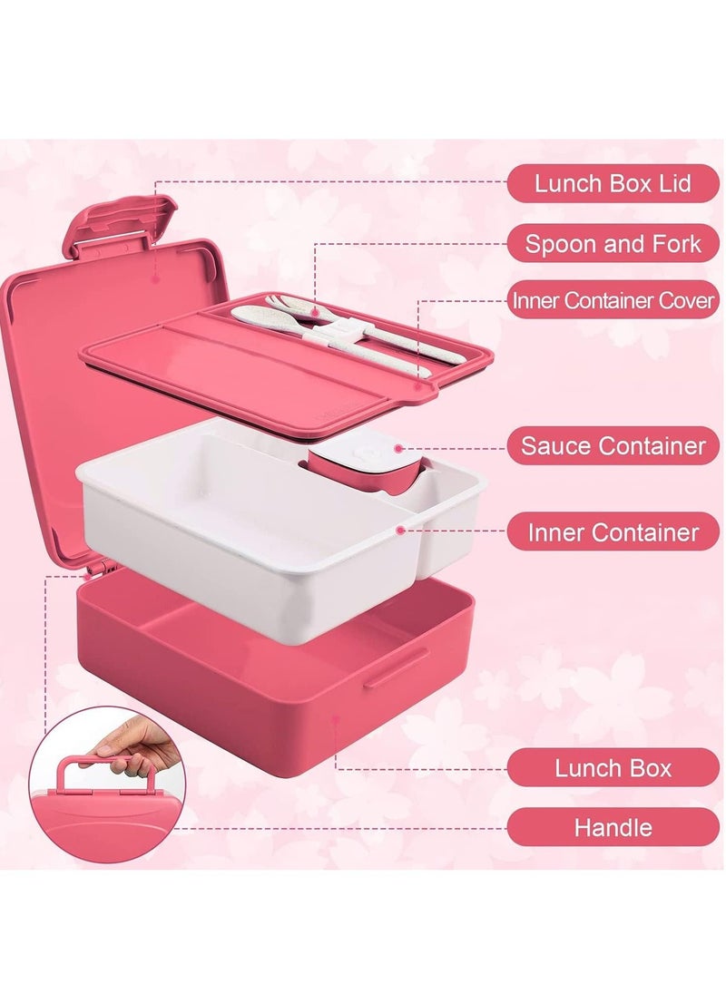 Kids Bento Lunch Box, 1300ml Bento Box Lunch Container with 4 Compartments, Sauce Jar Spoon Fork (Pink) - pzsku/Z1B6A54F49119A2D46DDEZ/45/_/1691049503/1d94145c-32b7-4ab8-a2f2-fedf6891aa89