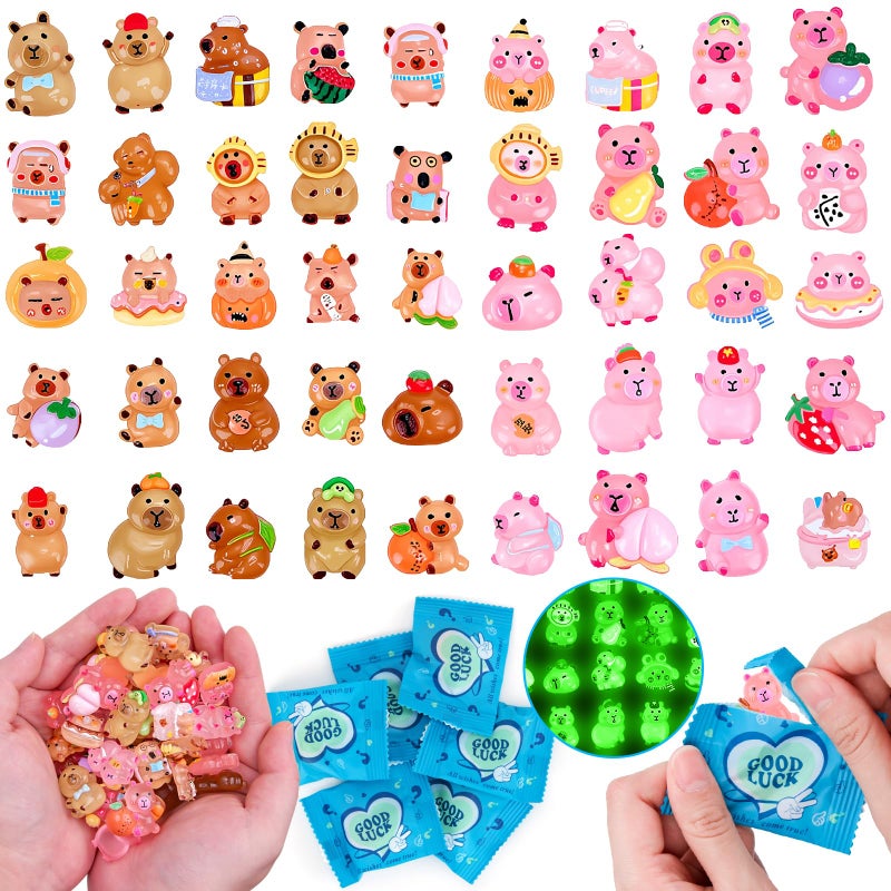 Hysagtek Mini Capybara Blind Bag - 100 Pcs Luminous Tiny Capybara Figures Glow in The Dark Mystery Bag Micro Landscape Aquarium Potted Xmas Dollhouse Decor Fairy Garden Accessories - Image 1