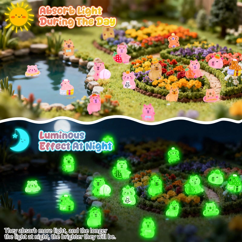 Hysagtek Mini Capybara Blind Bag - 100 Pcs Luminous Tiny Capybara Figures Glow in The Dark Mystery Bag Micro Landscape Aquarium Potted Xmas Dollhouse Decor Fairy Garden Accessories - Image 3