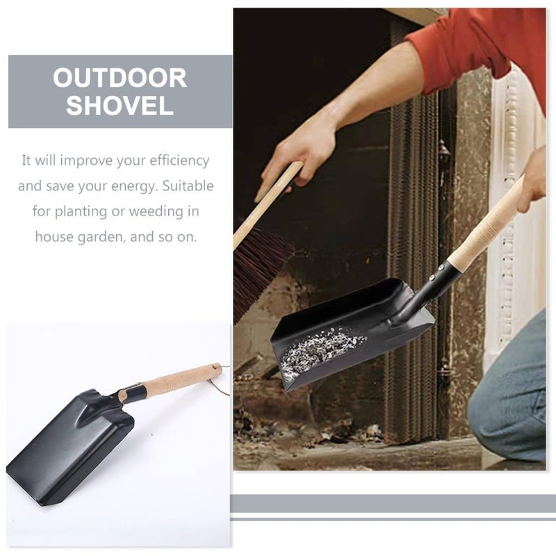 Wooden Handle Garden Shovel Set of 2 Black Iron Spade for Soil Digging Planting Snow Removal Lawn Care - Image 4