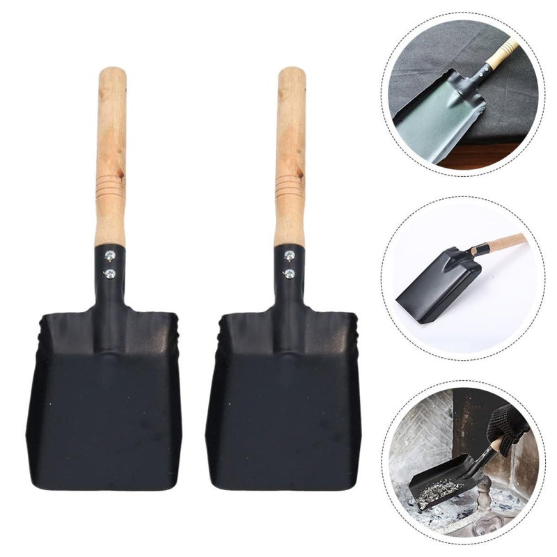 Wooden Handle Garden Shovel Set of 2 Black Iron Spade for Soil Digging Planting Snow Removal Lawn Care - Image 5
