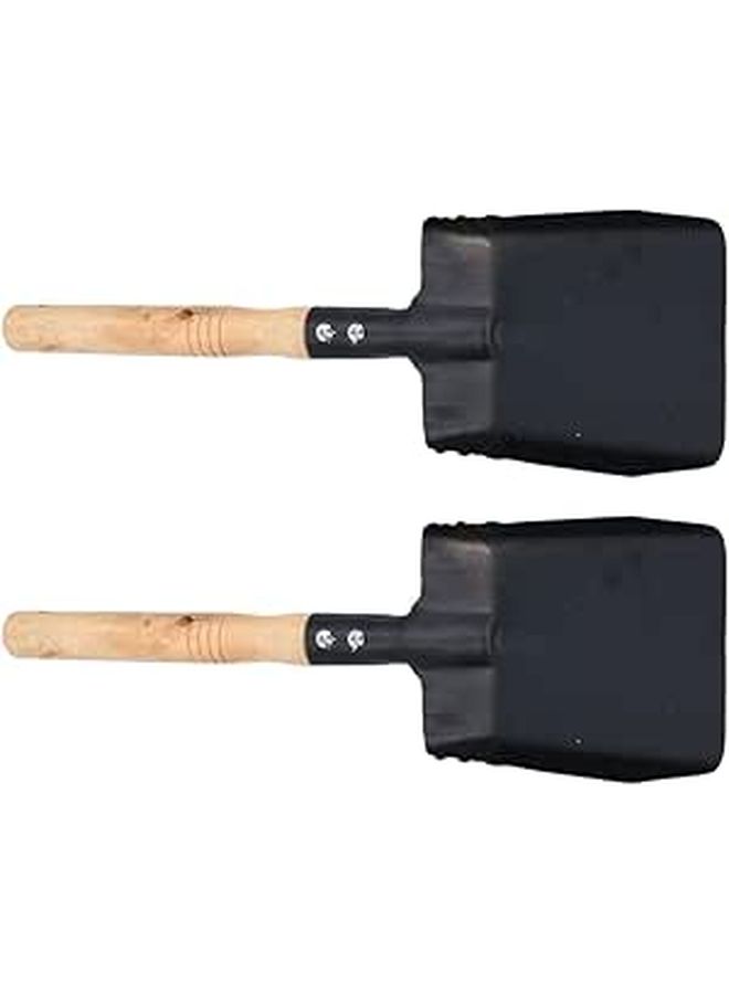 Wooden Handle Garden Shovel Set of 2 Black Iron Spade for Soil Digging Planting Snow Removal Lawn Care - Image 1