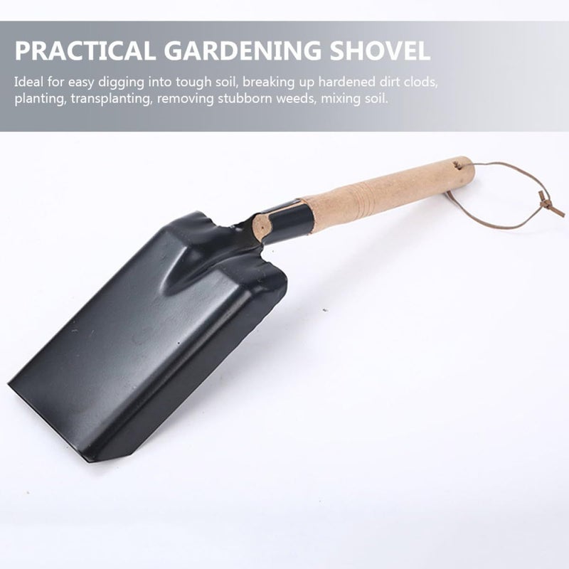 Wooden Handle Garden Shovel Set of 2 Black Iron Spade for Soil Digging Planting Snow Removal Lawn Care - Image 3