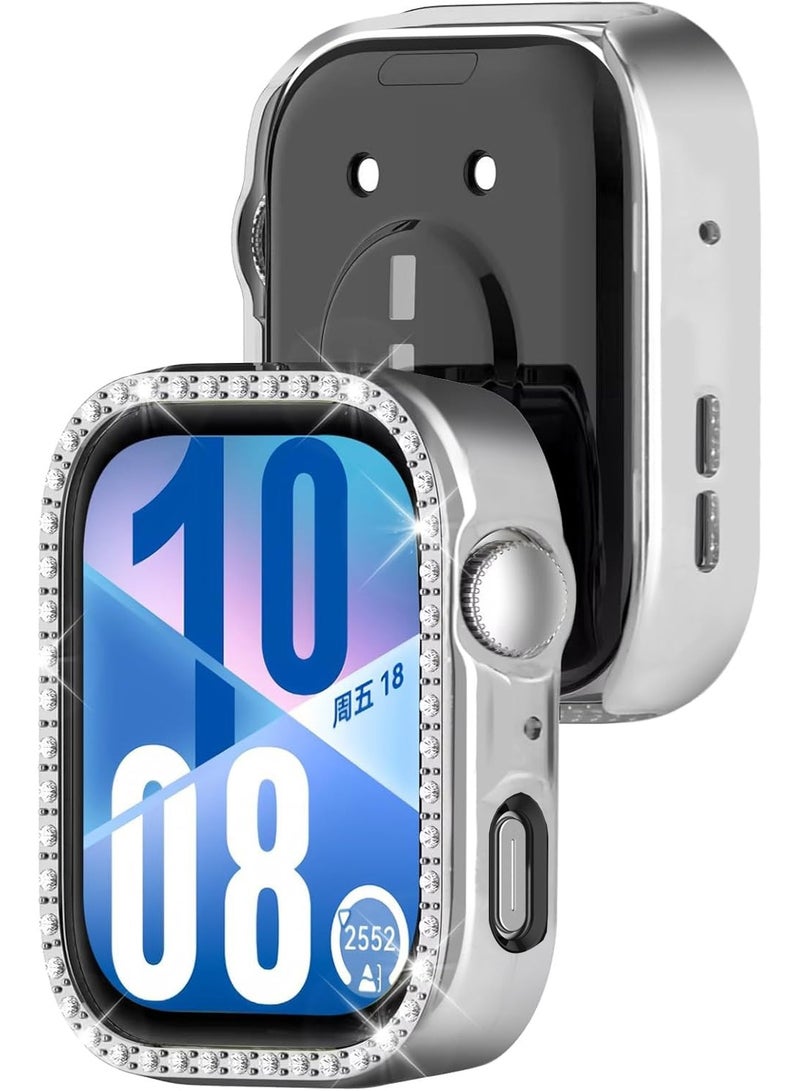 جراب لامع بدون واقي شاشة لساعة هواوي فيت 4 برو، جراب بإطار صلب من البولي كربونات، غطاء ممتص للصدمات مرصع بالألماس الكريستالي للنساء والفتيات، غطاء واقٍ رفيع لساعة هواوي فيت 4 برو (فضي) - Image 1