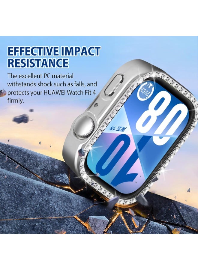 جراب لامع بدون واقي شاشة لساعة هواوي فيت 4 برو، جراب بإطار صلب من البولي كربونات، غطاء ممتص للصدمات مرصع بالألماس الكريستالي للنساء والفتيات، غطاء واقٍ رفيع لساعة هواوي فيت 4 برو (فضي) - Image 2