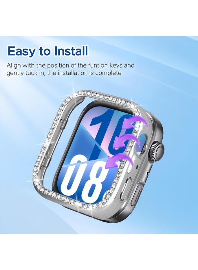 جراب لامع بدون واقي شاشة لساعة هواوي فيت 4 برو، جراب بإطار صلب من البولي كربونات، غطاء ممتص للصدمات مرصع بالألماس الكريستالي للنساء والفتيات، غطاء واقٍ رفيع لساعة هواوي فيت 4 برو (فضي) - Image 5