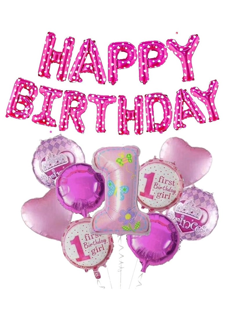 Princess Theme Balloons With Pink Foil Banner For Baby Girl First Birthday Party Decoration - Image 5