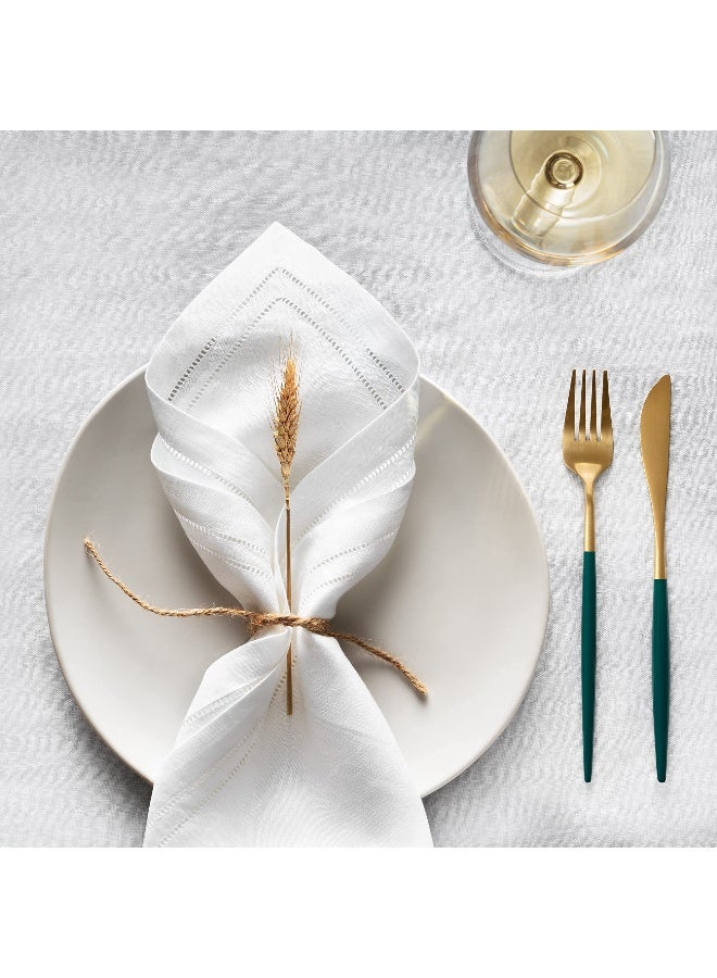 O'lucio Authentique Home Linen Napkins 20 x 20 inch - 100% Flax Linen White Double Hemstitch Dinner Napkins Set of 4 - Cloth Napkin Washable Perfect for Fall, Thanksgiving, Christmas and Winter Holiday Decor - Image 3