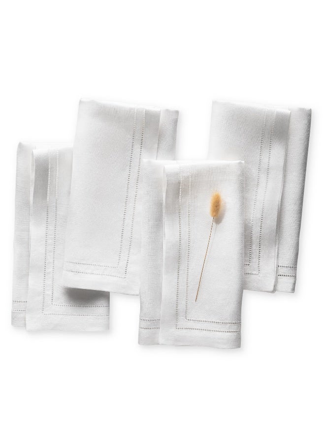 O'lucio Authentique Home Linen Napkins 20 x 20 inch - 100% Flax Linen White Double Hemstitch Dinner Napkins Set of 4 - Cloth Napkin Washable Perfect for Fall, Thanksgiving, Christmas and Winter Holiday Decor - Image 1