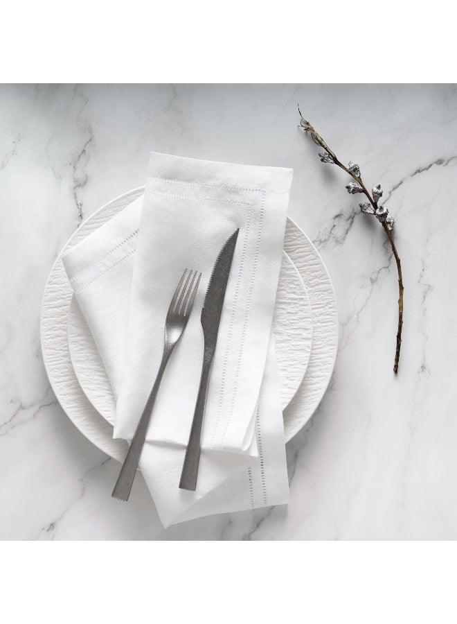 O'lucio Authentique Home Linen Napkins 20 x 20 inch - 100% Flax Linen White Double Hemstitch Dinner Napkins Set of 4 - Cloth Napkin Washable Perfect for Fall, Thanksgiving, Christmas and Winter Holiday Decor - Image 2