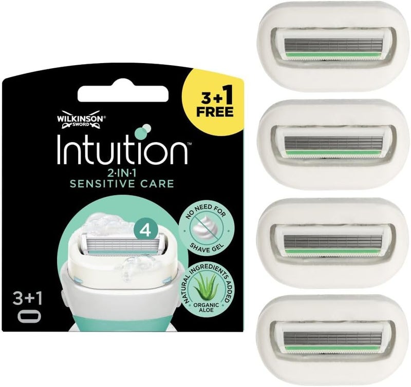 WILKINSON SWORD Intuition Sensitive Care Womens Blade Refills Pack of 3 plus 1 Free Enriched with Aloe Vera Vitamin E - Image 1