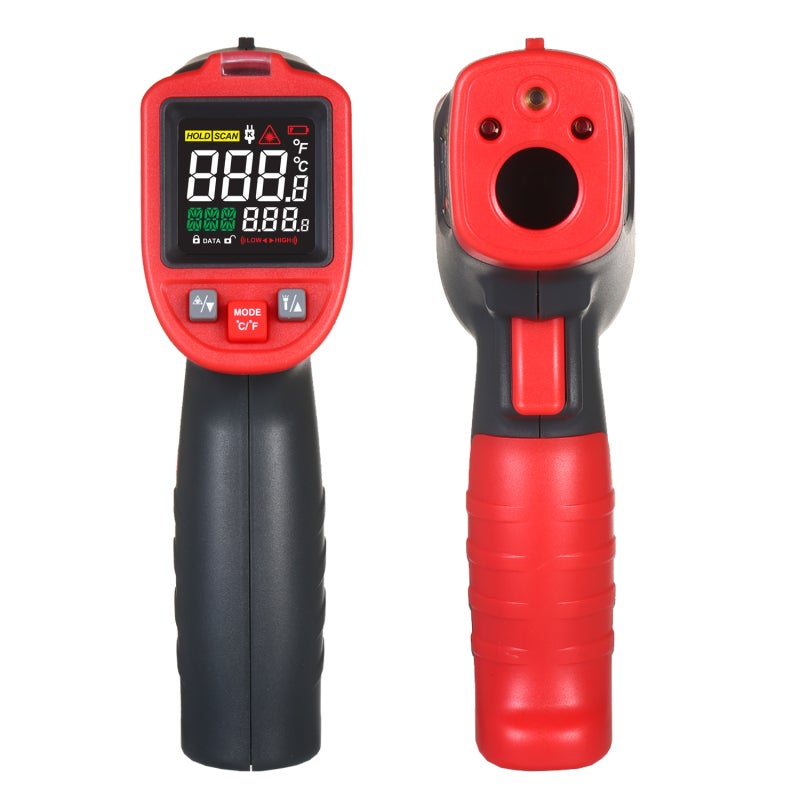 Infrared Thermometer: Black & Red, 0.5s Fast Reading, Non Contact - Adjustable Emissivity, 100 Data Storage for Industrial Professional Applications - Image 3