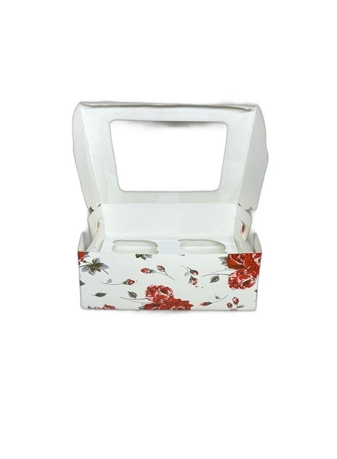 Baekence Cupcake boxes for 4 Cream Red flower Print Color, Pack of 20 pcs - Image 2