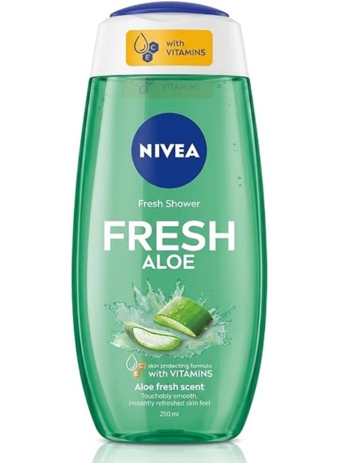 Nivea Shower Gel Body Wash, Fresh Aloe Natural Aloe Vera Fresh Scent, 250ml