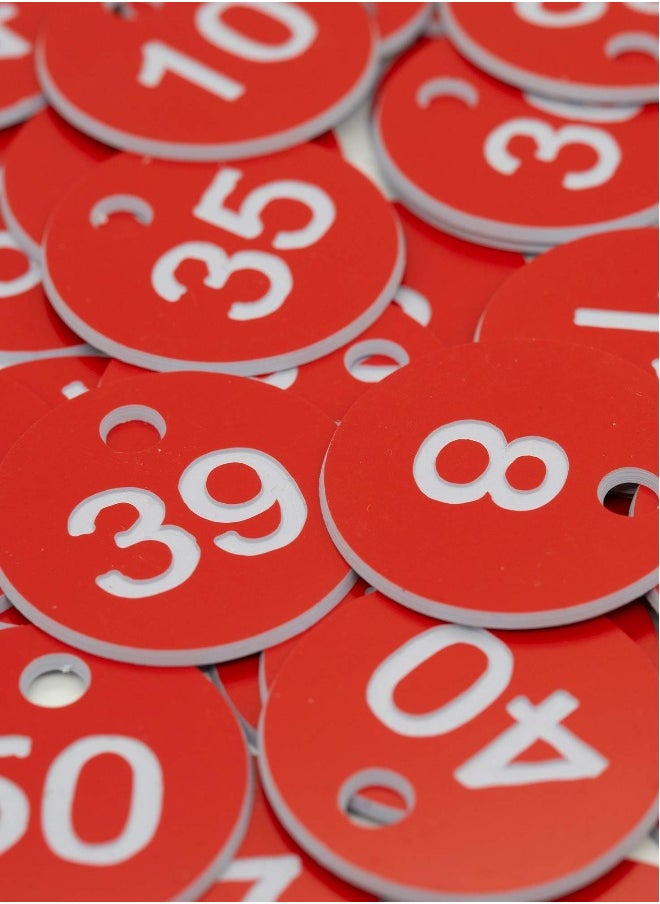 Generic - Engraved Plastic ID Number Tags for Lockers and Tables, Key Tags in Red for Hotels, Bars, and Restaurants, Numbers 1 to 50 - Image 1