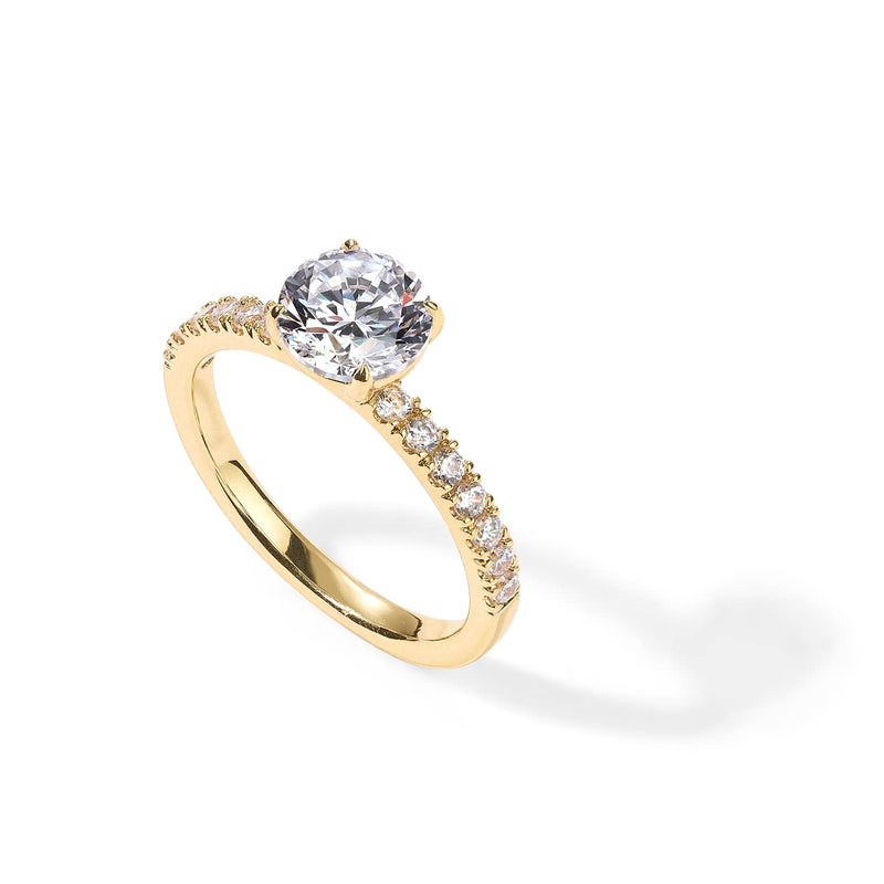 PAVOI 14K Yellow Gold Plated Round Cut Cubic Zirconia Eternity Engagement Rings for Women - Fake Wedding Ring for Women - Statement Solitare Stone Promise Band, Size 6 - Image 3
