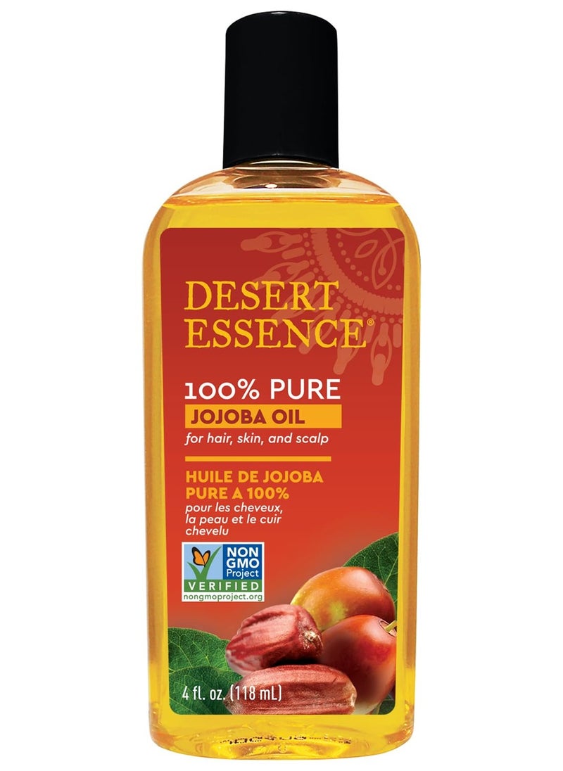DESERT ESSENCE Desert Essence 100% Pure Jojoba Oil – 4 Fl Oz Moisturizer for Hair, Skin & Scalp | Makeup Remover & Aftershave Hydrator, Non-GMO, Vegan, Cold-Pressed, Anti-Flakiness & Non-Clogging Beauty Elixir  - Image 1