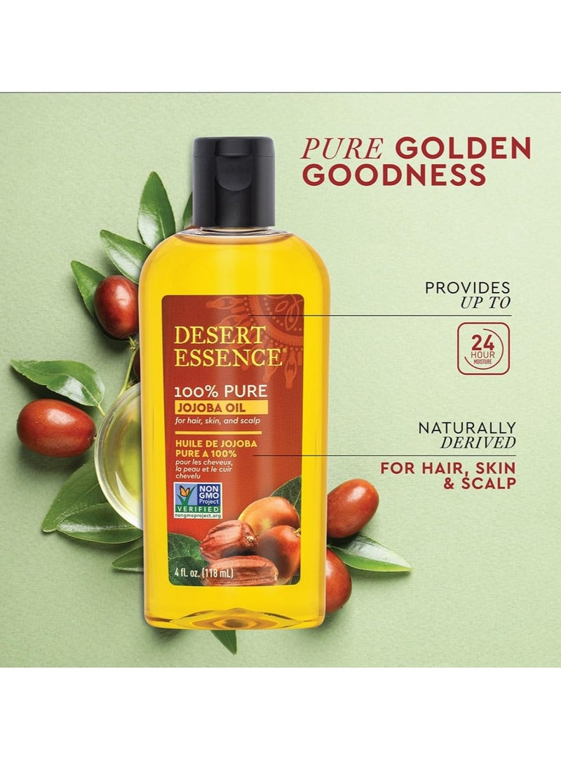 DESERT ESSENCE Desert Essence 100% Pure Jojoba Oil – 4 Fl Oz Moisturizer for Hair, Skin & Scalp | Makeup Remover & Aftershave Hydrator, Non-GMO, Vegan, Cold-Pressed, Anti-Flakiness & Non-Clogging Beauty Elixir  - Image 2