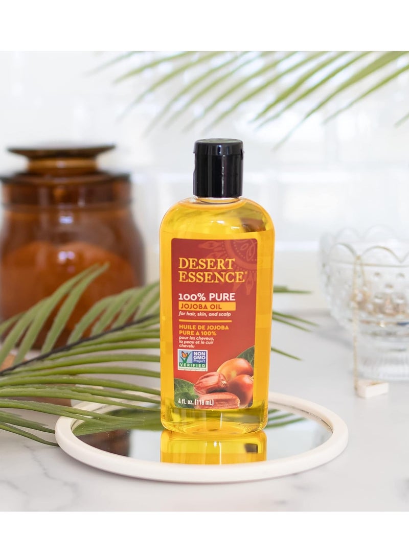 DESERT ESSENCE Desert Essence 100% Pure Jojoba Oil – 4 Fl Oz Moisturizer for Hair, Skin & Scalp | Makeup Remover & Aftershave Hydrator, Non-GMO, Vegan, Cold-Pressed, Anti-Flakiness & Non-Clogging Beauty Elixir  - Image 3