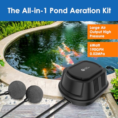 AquaMiracle All-in-One Koi Pond Aerator for Outdoor Ponds up to 1800 Gallons, 2-Outlet Pond Air Pump Pond Deicer with Airline Tubing, Air Stones, Check Valves & Air Filter Pad - Image 2