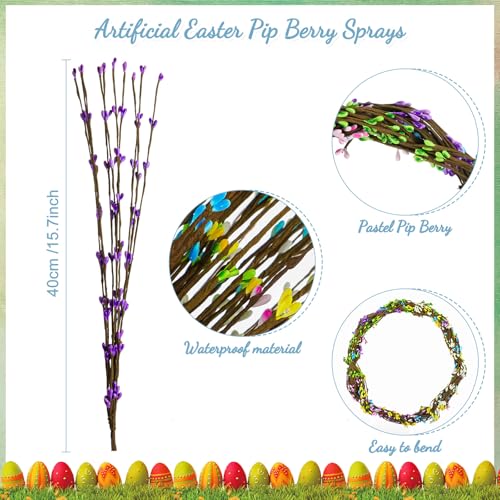 Juinte 60 Pcs Easter Artificial Berry Garland Spring Pip Berry Sprays Pastel Picks Stems Floral Picks Stems for Easter Vase Filler Centerpieces Craft Wreath Making Home Decor 6 Colors - Image 3