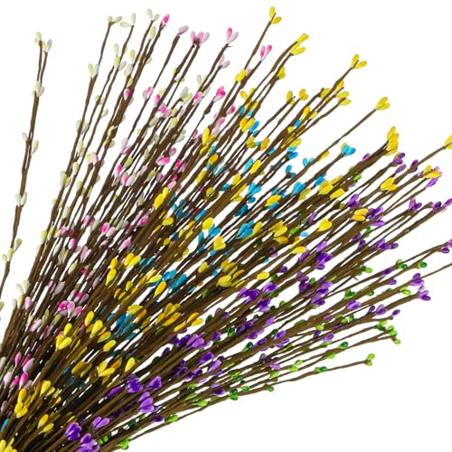Juinte 60 Pcs Easter Artificial Berry Garland Spring Pip Berry Sprays Pastel Picks Stems Floral Picks Stems for Easter Vase Filler Centerpieces Craft Wreath Making Home Decor 6 Colors - Image 1