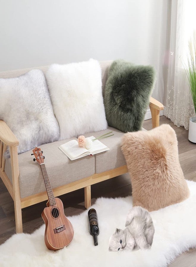 LLB Genuine Sheepskin Throw Pillow Covers Fluffy Decorative Square Couch Pillow Covers 18x18 Pillowcase for Sofa Bedroom Living Room, No Pillow Insert (Long Wool Cream Brown, 18x18 Inch (Pack of 1)) - Image 4