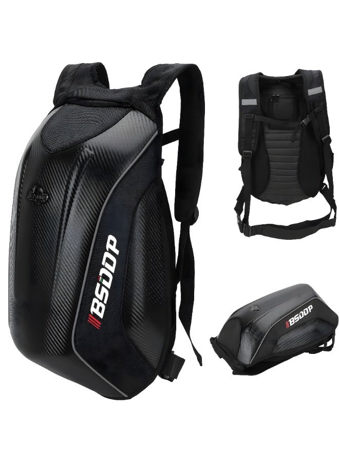 BSDDP Motorcycle Hard Shell Tank Bag Waterproof Carbon Fiber Design Riding Backpack with Reflective Strip Helmet Storage Travel Bag Black - Image 1