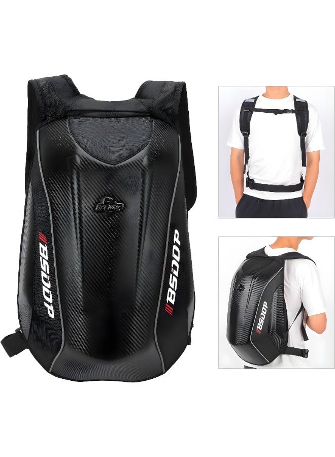 BSDDP Motorcycle Hard Shell Tank Bag Waterproof Carbon Fiber Design Riding Backpack with Reflective Strip Helmet Storage Travel Bag Black - Image 2