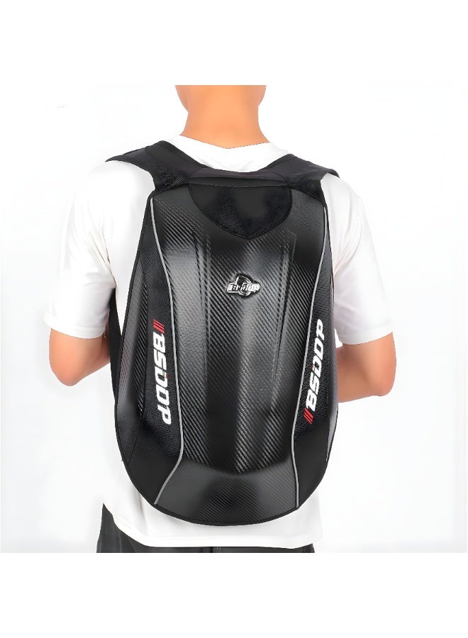 BSDDP Motorcycle Hard Shell Tank Bag Waterproof Carbon Fiber Design Riding Backpack with Reflective Strip Helmet Storage Travel Bag Black - Image 4