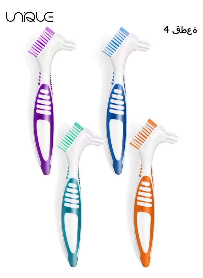 Unique Denture Brush, 4PCS Denture Toothbrush, Double-sided Design Denture Toothbrush with Multi-layer Bristles and Rubber Non-Slip Handle for Denture Cleaning Care, Green, Purple, Blue, Orange  - Image 1