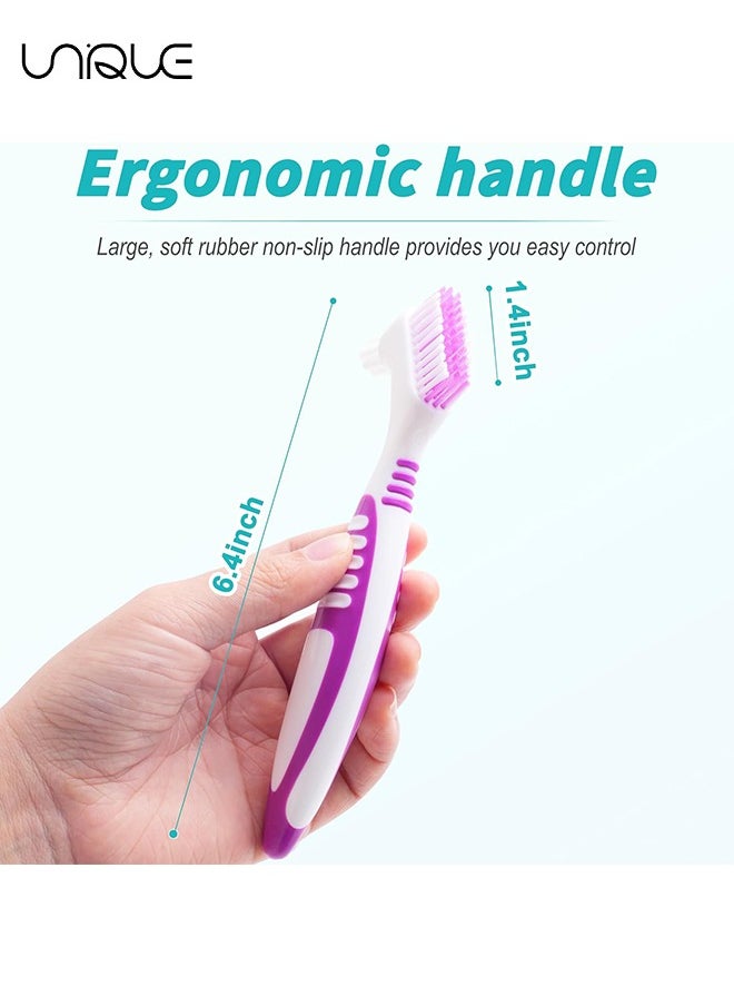 Unique Denture Brush, 4PCS Denture Toothbrush, Double-sided Design Denture Toothbrush with Multi-layer Bristles and Rubber Non-Slip Handle for Denture Cleaning Care, Green, Purple, Blue, Orange  - Image 2