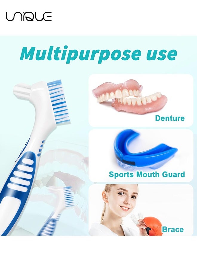 Unique - Denture Brush, 4PCS Denture Toothbrush, Double-sided Design Denture Toothbrush with Multi-layer Bristles and Rubber Non-Slip Handle for Denture Cleaning Care, Green, Purple, Blue, Orange - Image 1