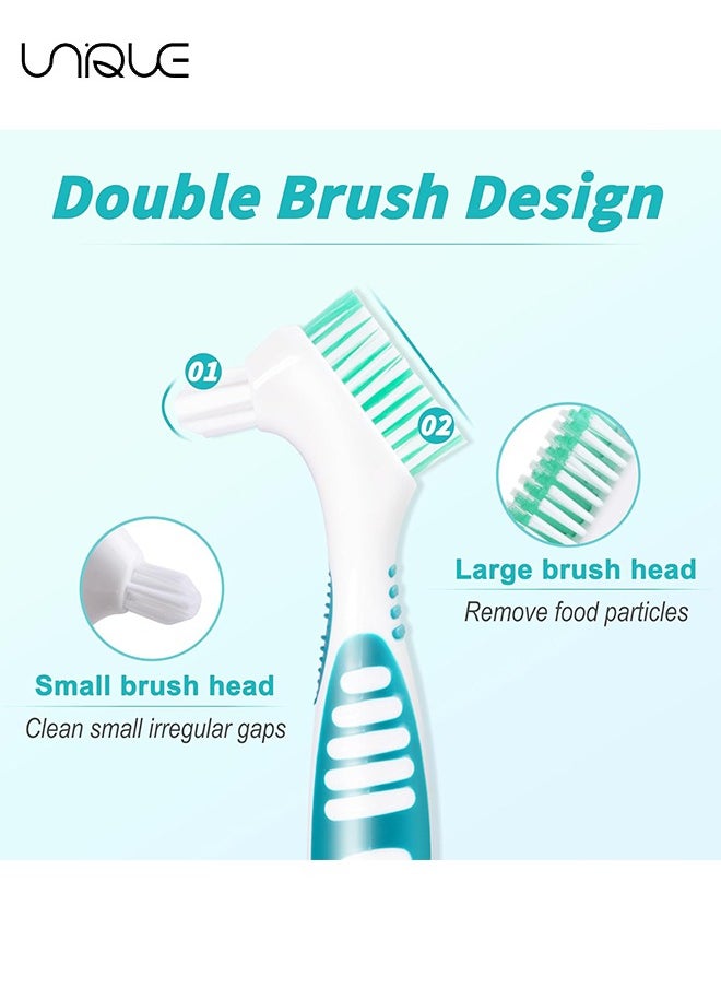 Unique Denture Brush, 4PCS Denture Toothbrush, Double-sided Design Denture Toothbrush with Multi-layer Bristles and Rubber Non-Slip Handle for Denture Cleaning Care, Green, Purple, Blue, Orange  - Image 4